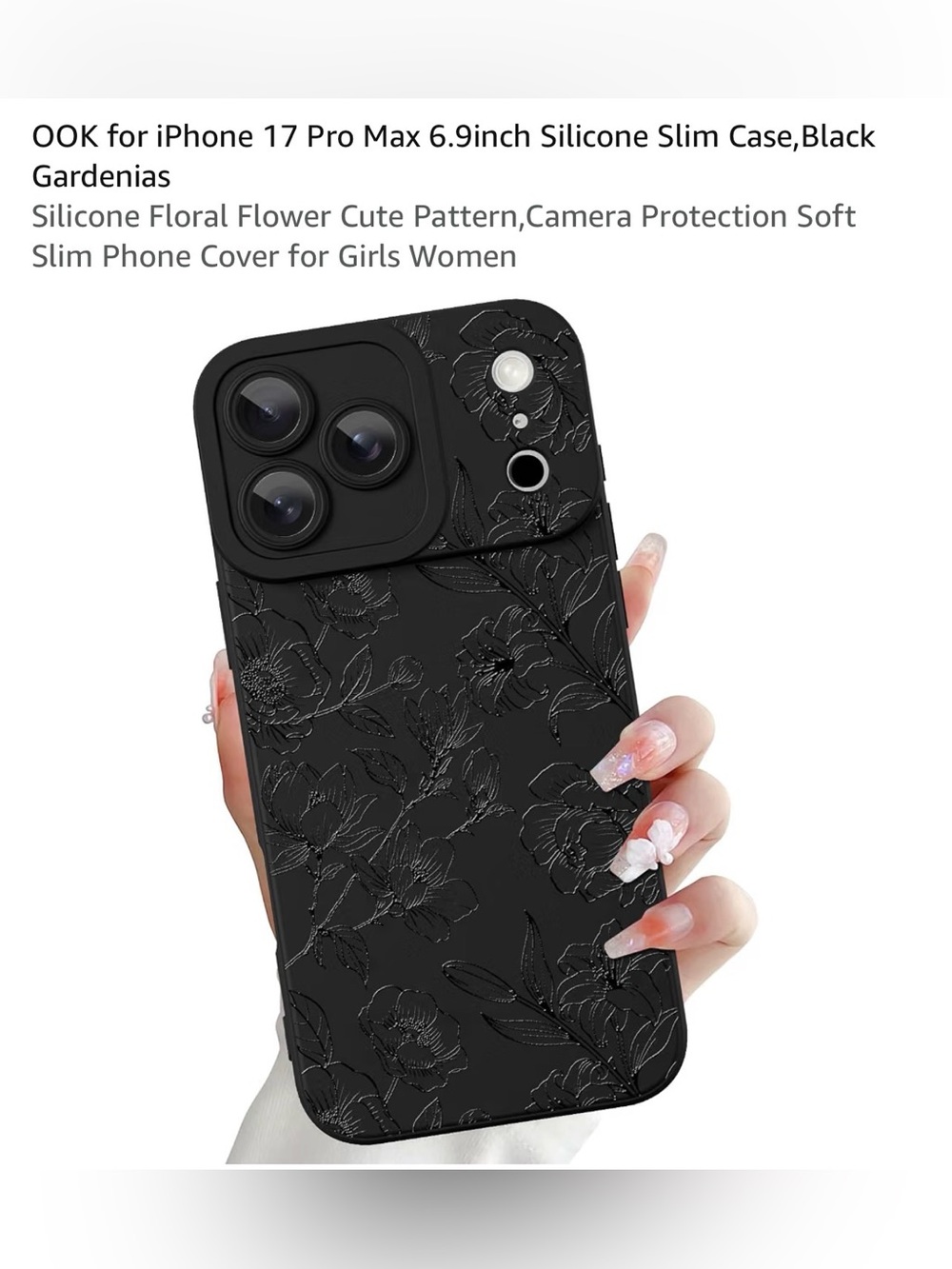 OOK for iPhone 17Pro max silicone slim case black Gardenias new in package